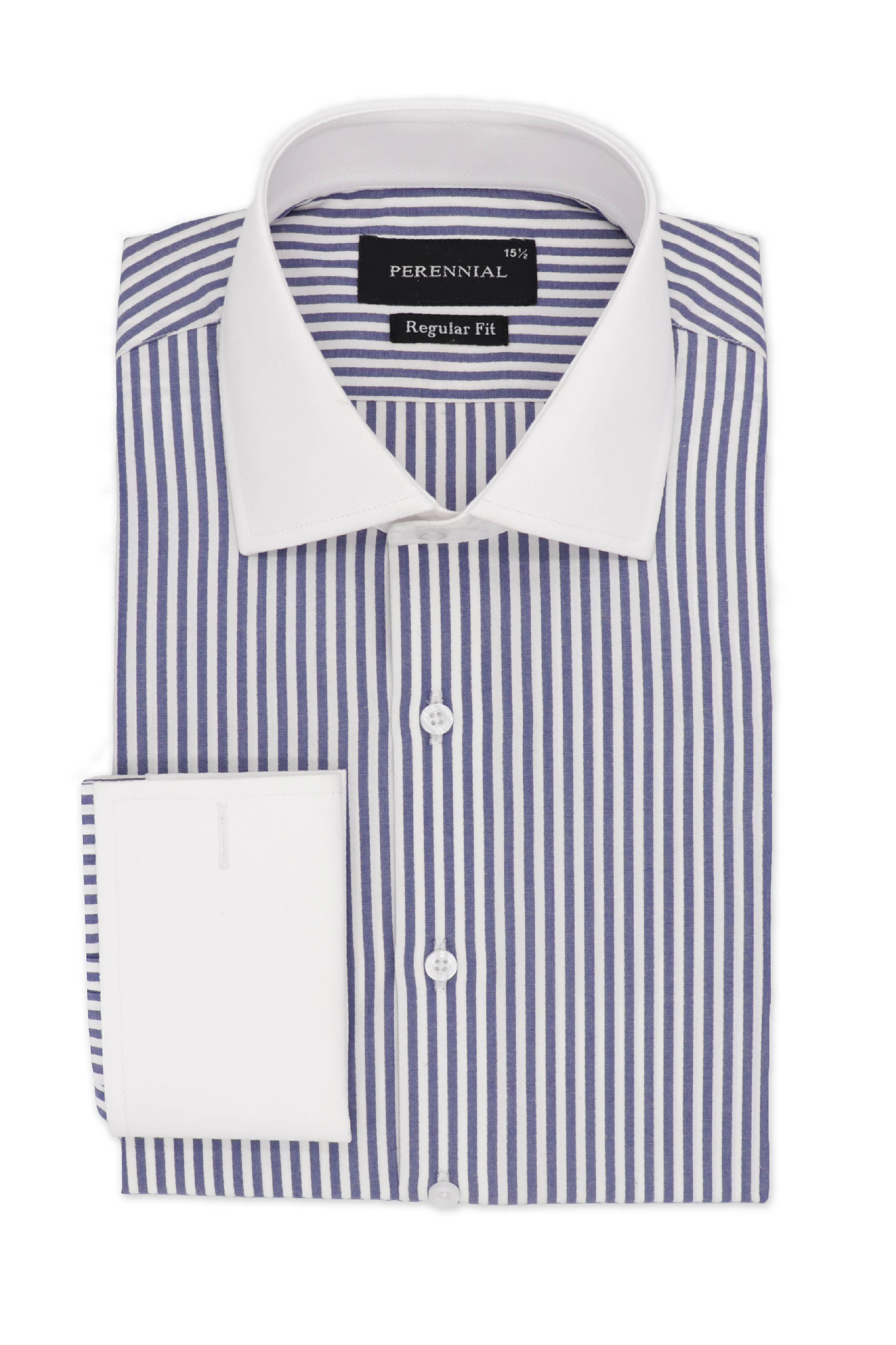Blue Bengal Stripe Shirt Spread Collar Double Cuff