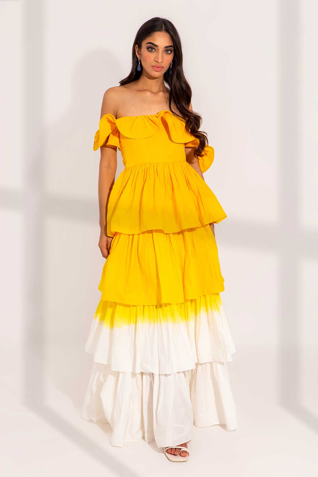 OFF SHOULDER RUFFLE GOWN KARISHMA KEWALRAMANI