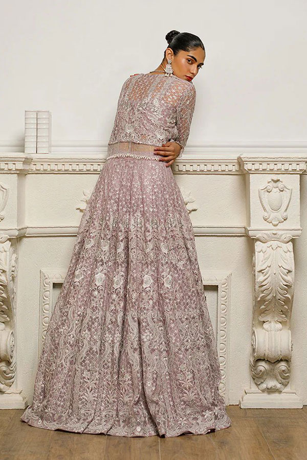 Chiffon Embroidered Jacket Style Blouse With Lehenga 8569 THREADS MOTIFS