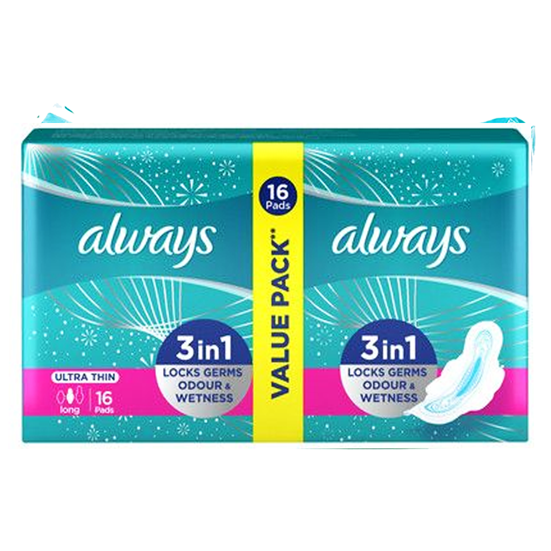 Buy Always 3in1 Ultra Thin (Long) Sanitary Pads, 16 Ct Online in Pakistan My Vitamin Store