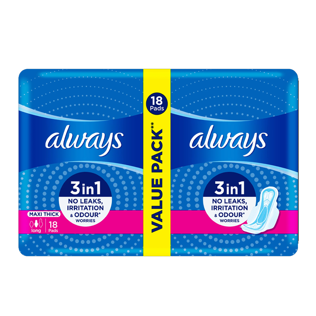 Buy Always 3 in 1 Maxi Thick Long Sanitary Pads Value Pack 18 Ct 