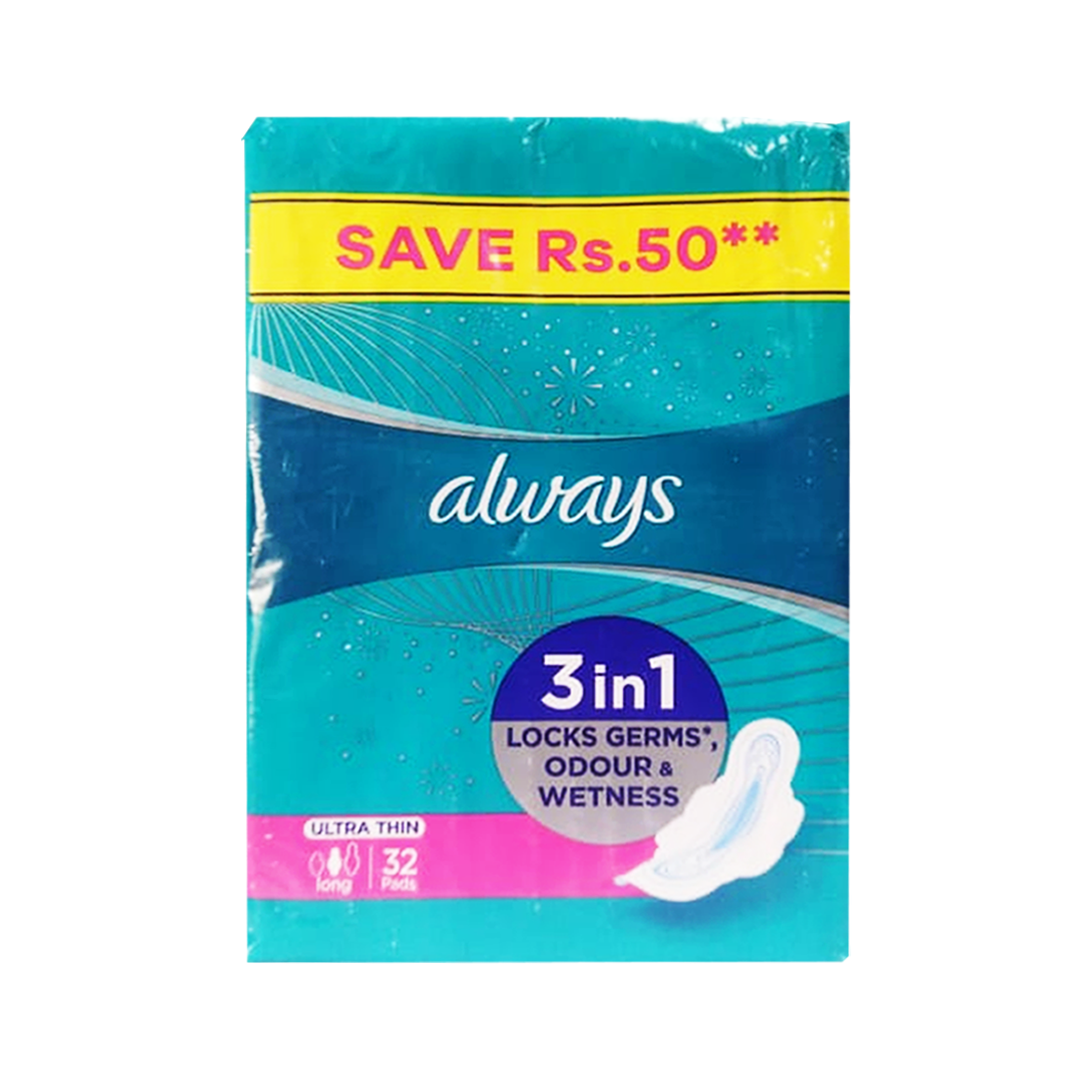 Buy Always 3in1 Ultra Thin (Long) Sanitary Pads, 32 Ct Online in Pakistan My Vitamin Store