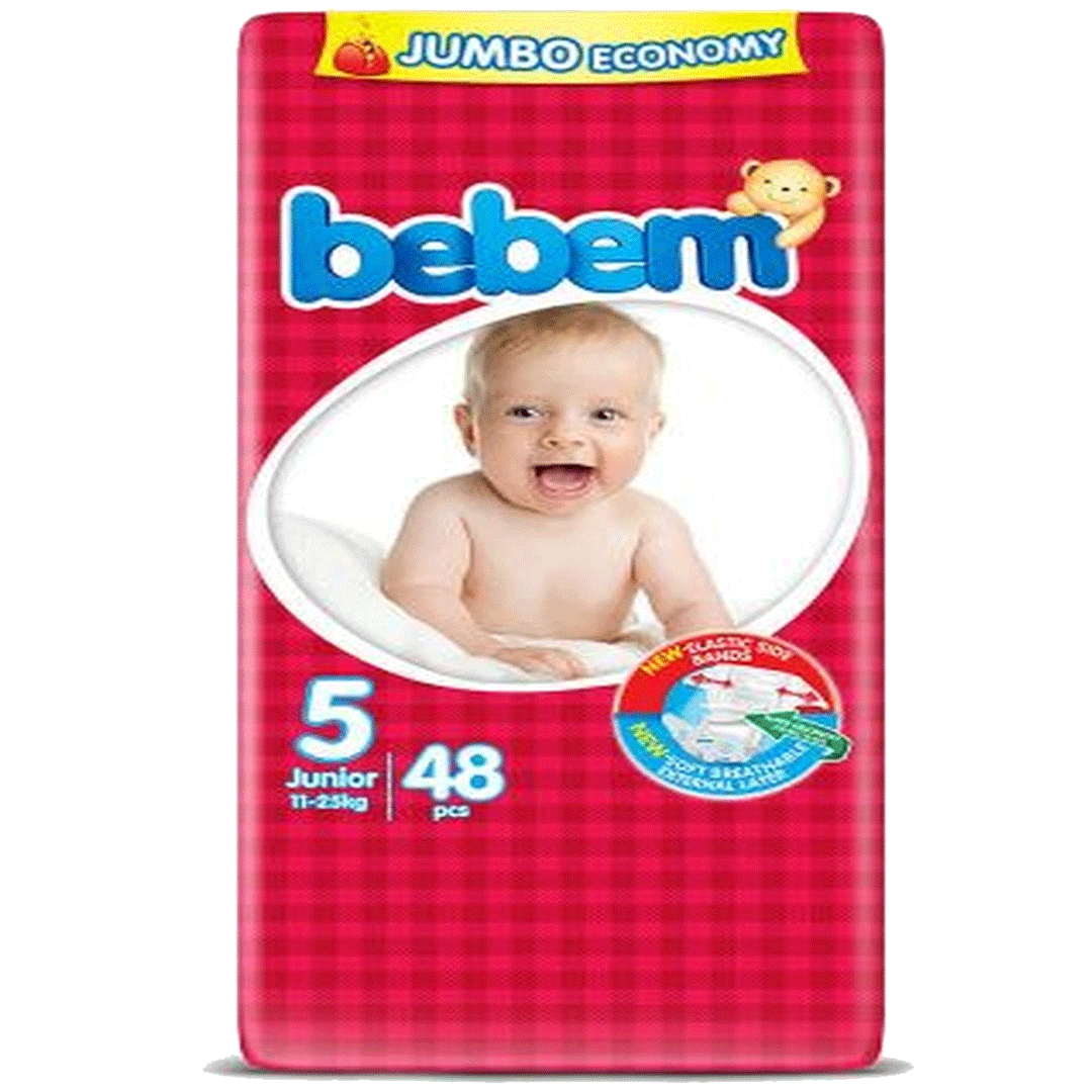 Buy Bebem Baby Diaper Size 5 (Junior), 48 Ct Online in Pakistan My